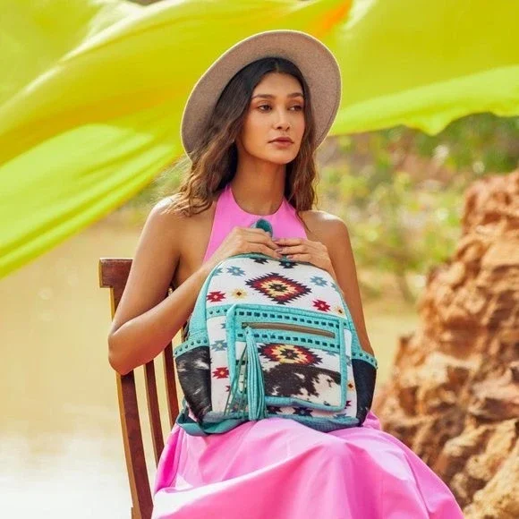 Myra Bag Handmade Wild Backpack Upcycled Canvas & Cowhide Leather - Picture 9 of 9